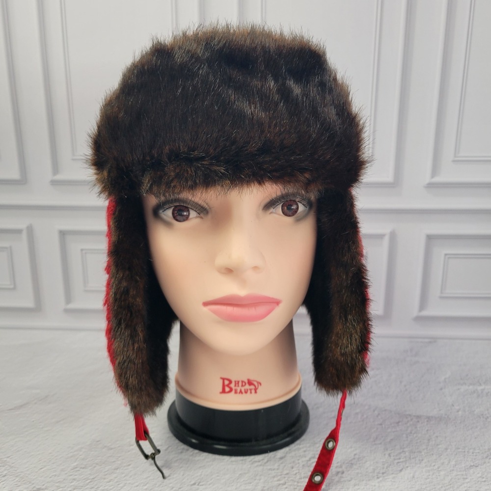 Pistil‎ Womens Red Boucle Faux Fur Trapper Hat Ushanka One Size Sweater Knit